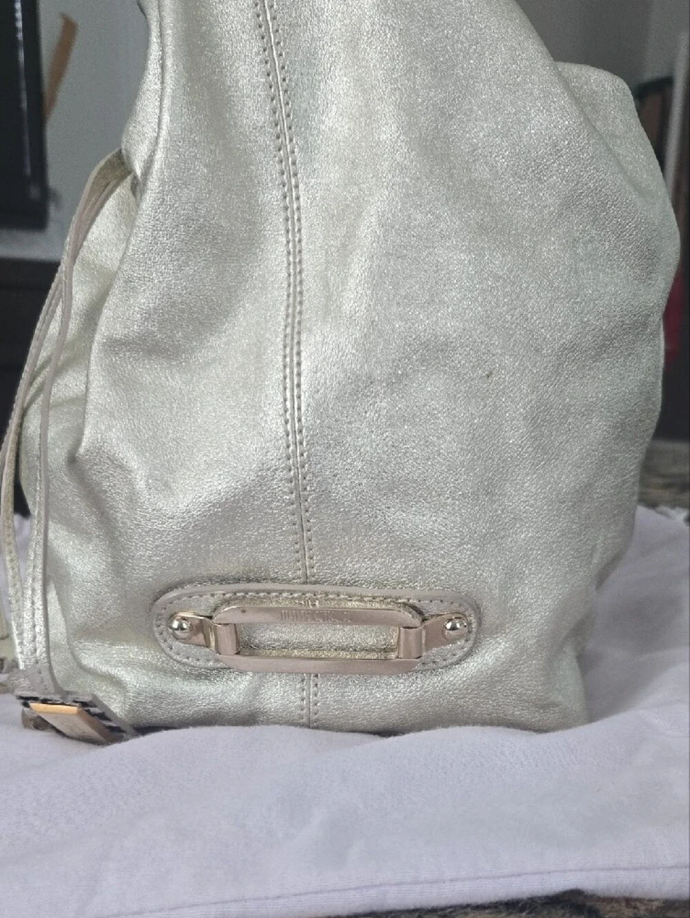 Authentic Jimmy Choo Metallic Gold Leather Hobo Bag